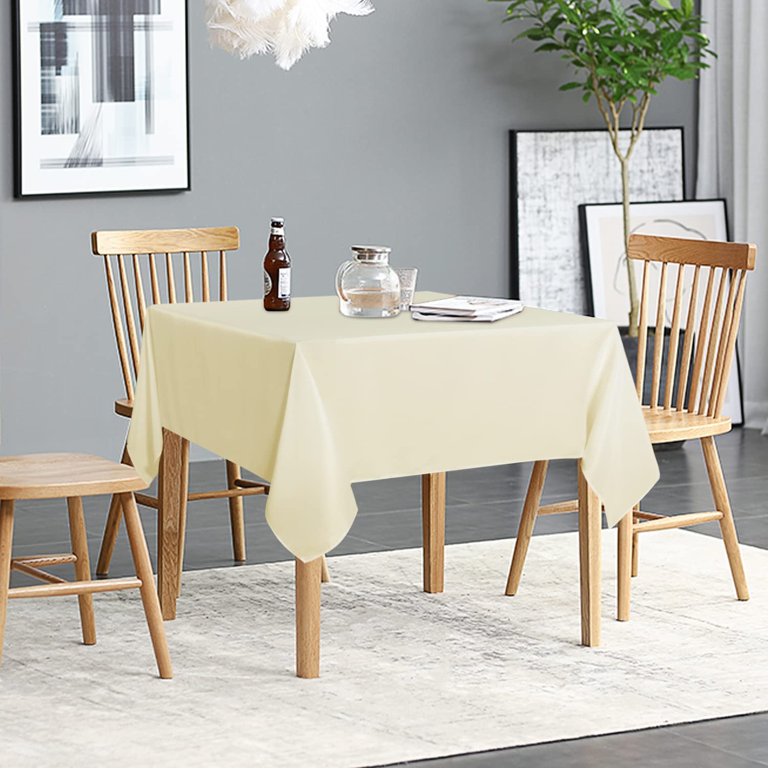 Sancua 2 Pack Beige Tablecloth 54 X 54 Inch, Stain And Wrinkle Resistant Square Table Cloth - Washable Polyester Table Cover For